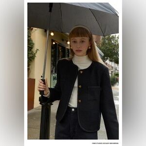 Fano Studios Black Tweed Jacket Blazer | Heart Buttons | Size Medium